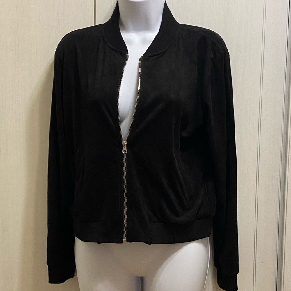 FOREVER 21 NOT HEARTBROKEN BLACK SUEDE BOMBER